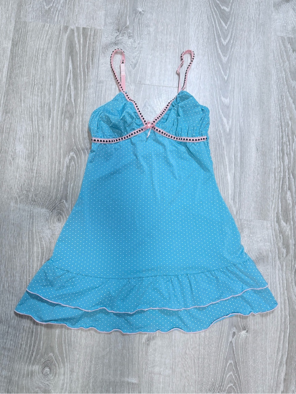 Blue Polka Dot Sleep Chemise with Pink Trim